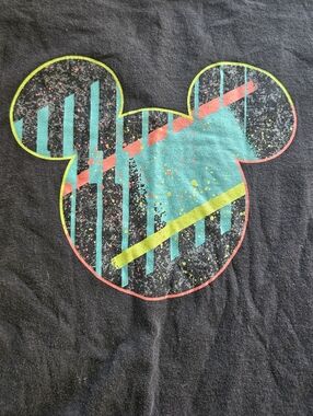 Disney Black Tee with Neon Mickey Head Graphic